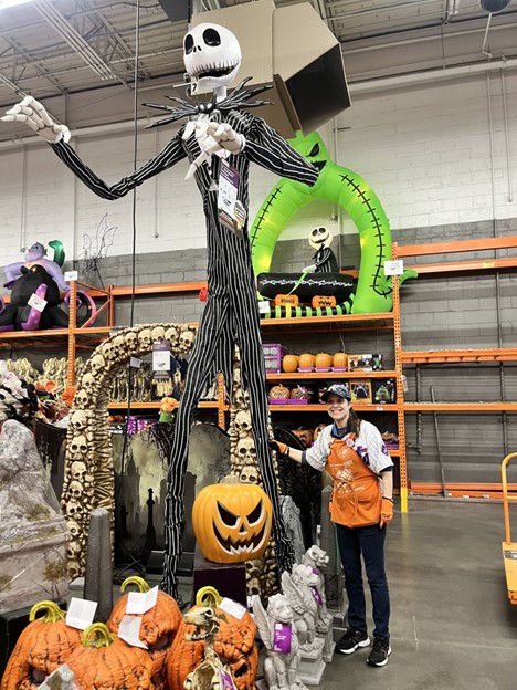 jamie-allen2 | Citizens Options Unlimited Jamie Allen with a Jack Skellington decoration her job at Home Depot