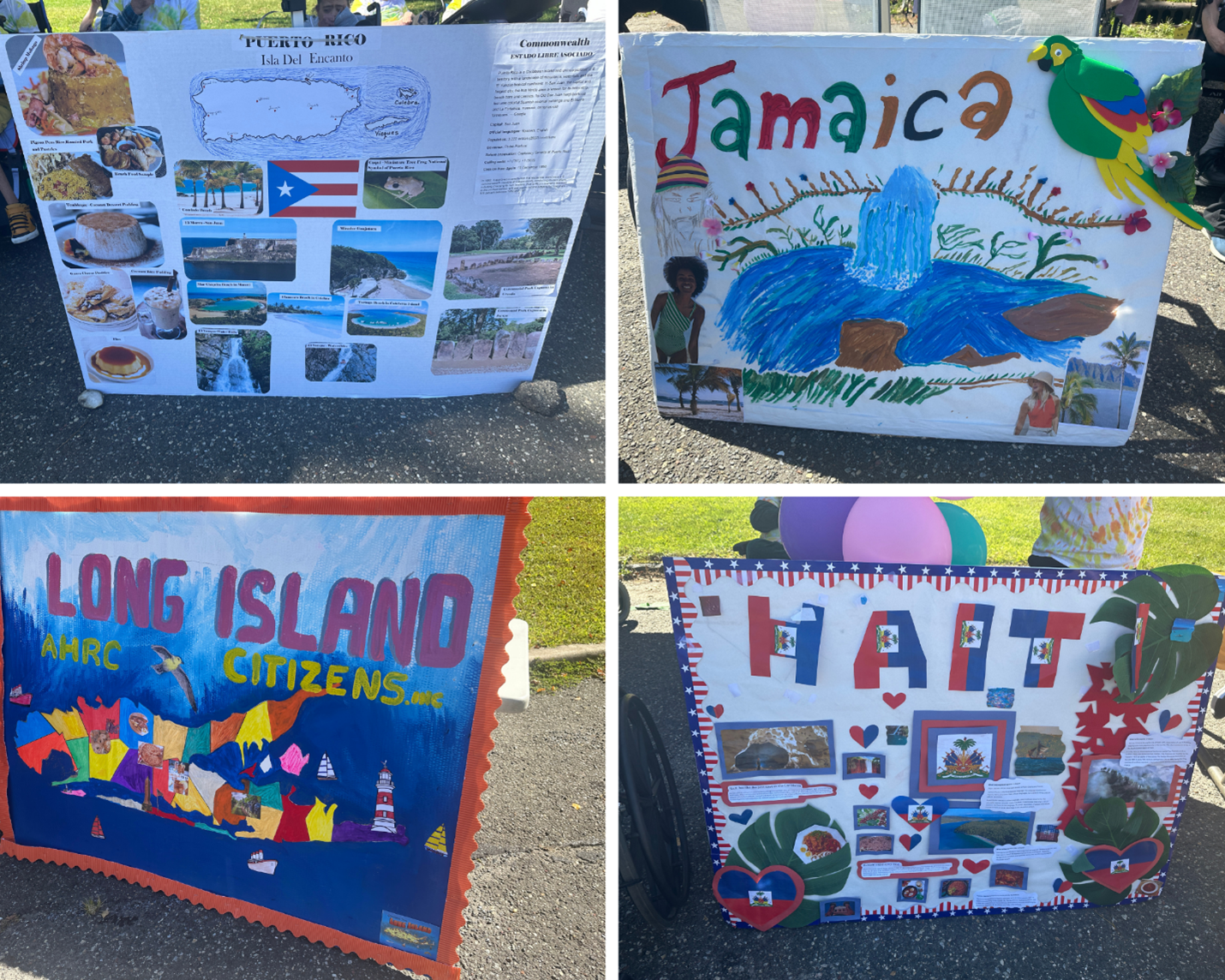 A collage of signs about different islands created for the party.