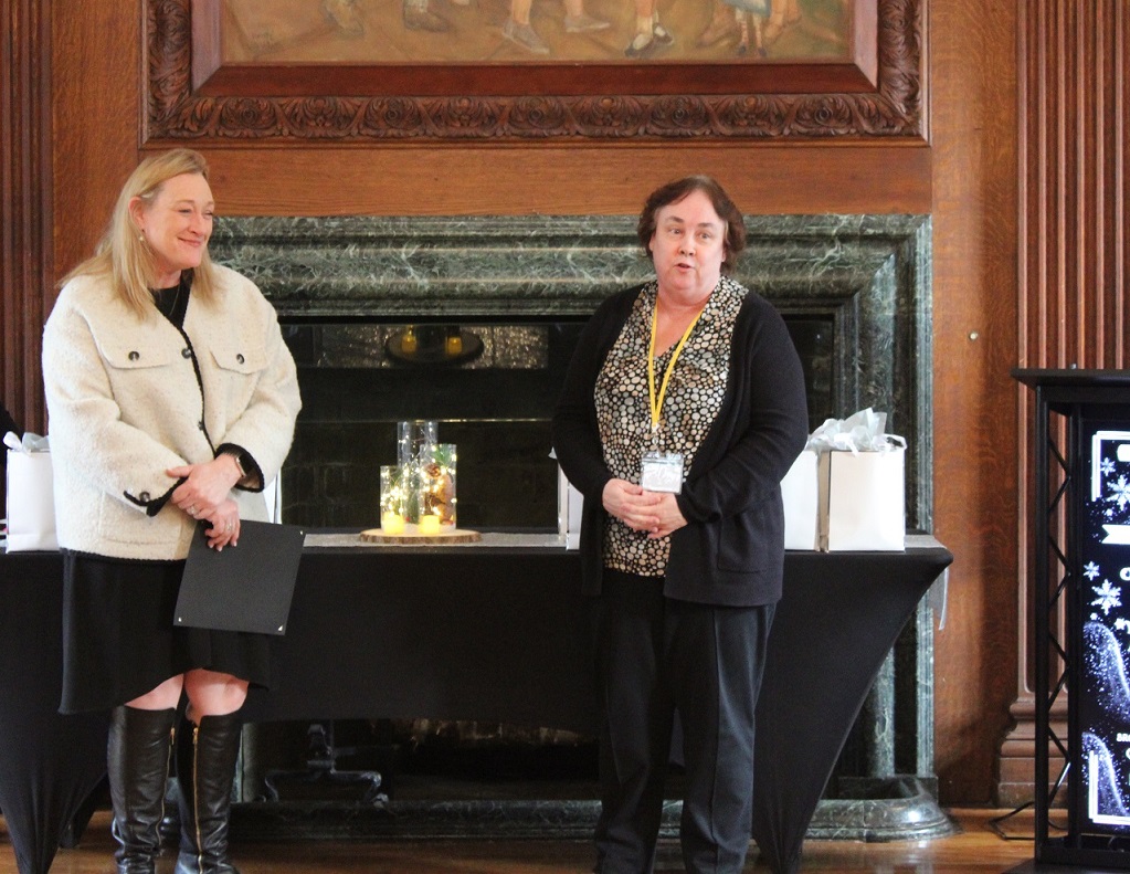 Shoreham ICF Assistant Director Maura Boden and Shoreham ICF Director Mary Gilleran speaking at the Employee of the Quarter event