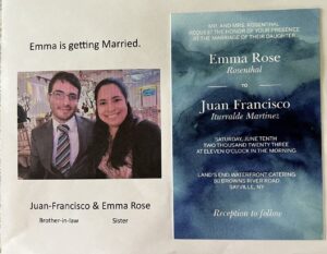 The invitation for Thomas Rosenthal's sister's wedding