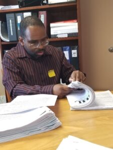 Fred Parthner studying for his vocational training course