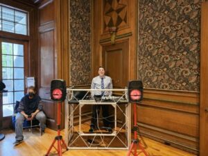 John Ginther DJing at a party at the Brookville Mansion