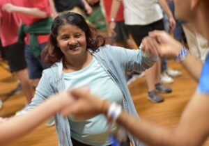 A Camp Loyaltown camper dancing