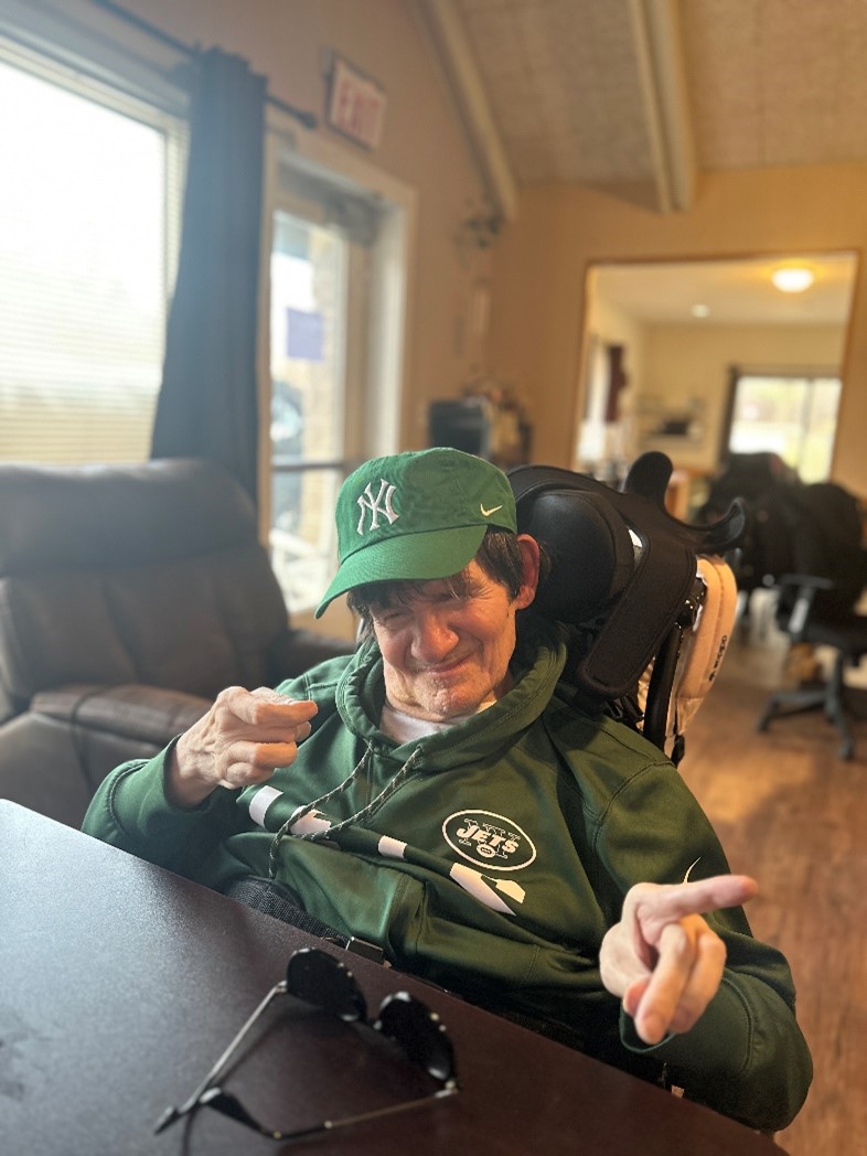 A resident at the Shoreham Intermediate Care Facility dressed in green for St. Patrick's Day.