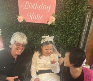 Catherine D'Onofrio with her brother and sister-in-law at her birthday party.