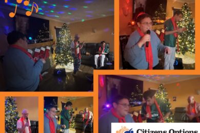 A collage of photos of Carol Street residents enjoying art therapy.