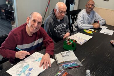 Citizens community members enjoy coloring during the snowstorm.