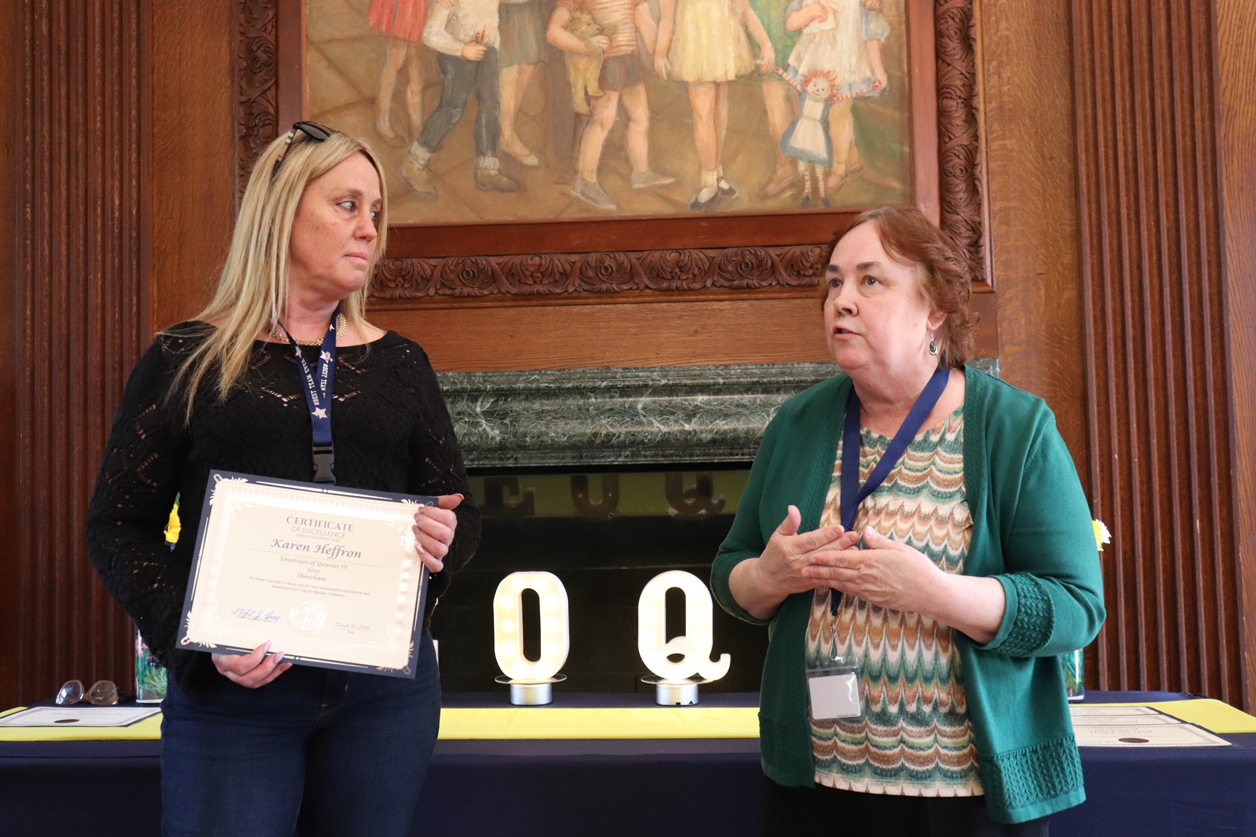 Karen Heffron receives her Employee of the Quarter award